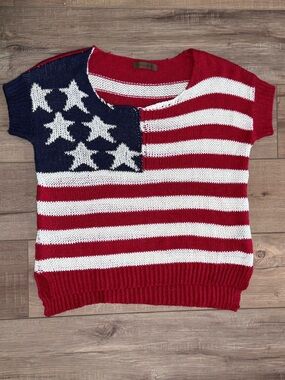 American Flag Knit Sweater Top - Red White Blue